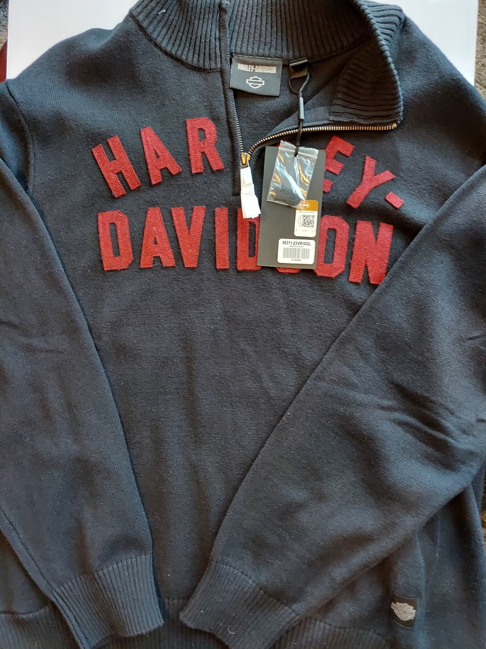 Harley-Davidson Black Sweater with Red Lettering Zip Neck